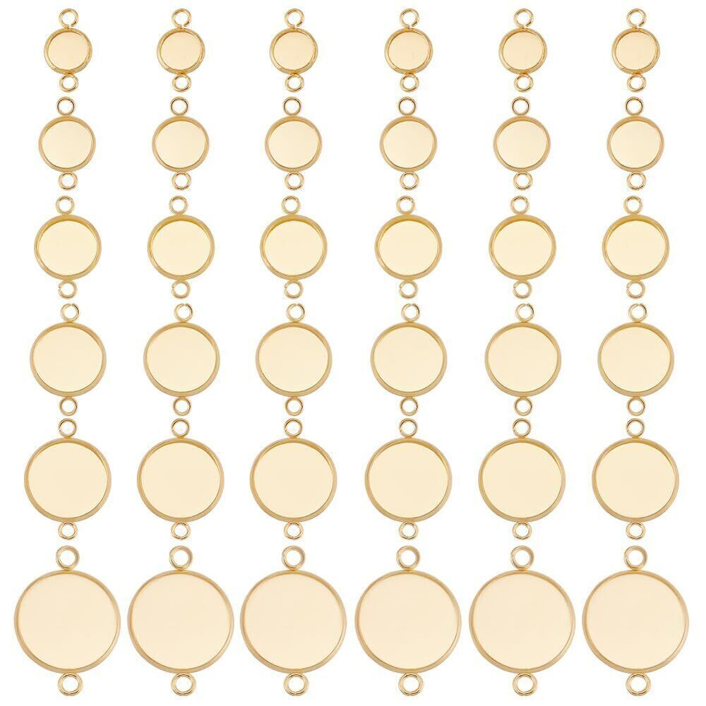 7397 1 Box 48Pcs Cabochon Connector 18K Gold Plated Brass 6 Size Flat Round